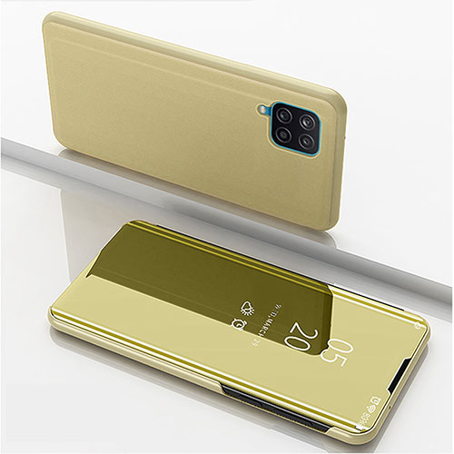 Leather Case Stands Flip Mirror Cover Holder ZL1 for Samsung Galaxy A12 Nacho Gold