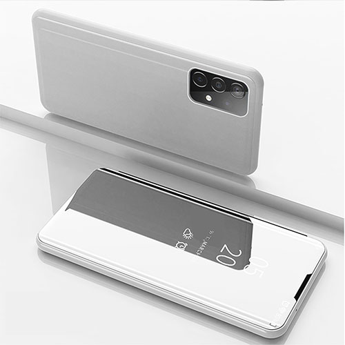 Leather Case Stands Flip Mirror Cover Holder ZL1 for Samsung Galaxy A52s 5G Silver