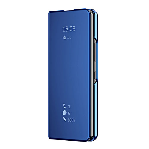 Leather Case Stands Flip Mirror Cover Holder ZL2 for Samsung Galaxy Z Fold3 5G Blue