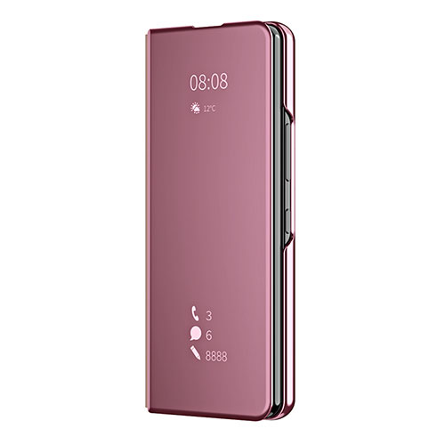 Leather Case Stands Flip Mirror Cover Holder ZL2 for Samsung Galaxy Z Fold3 5G Rose Gold