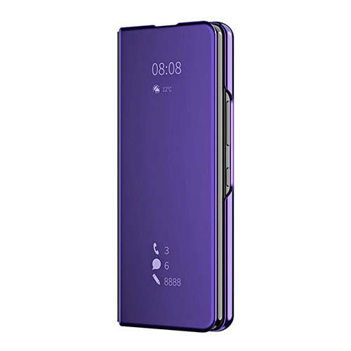 Leather Case Stands Flip Mirror Cover Holder ZL2 for Samsung Galaxy Z Fold4 5G Purple