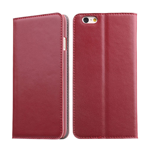 Leather Case Stands Flip Wallet for Apple iPhone 6 Plus Red