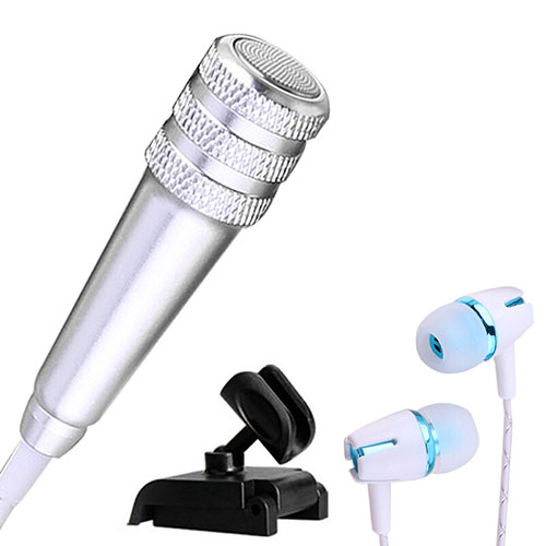 Luxury 3.5mm Mini Handheld Microphone Singing Recording with Stand M08 Silver