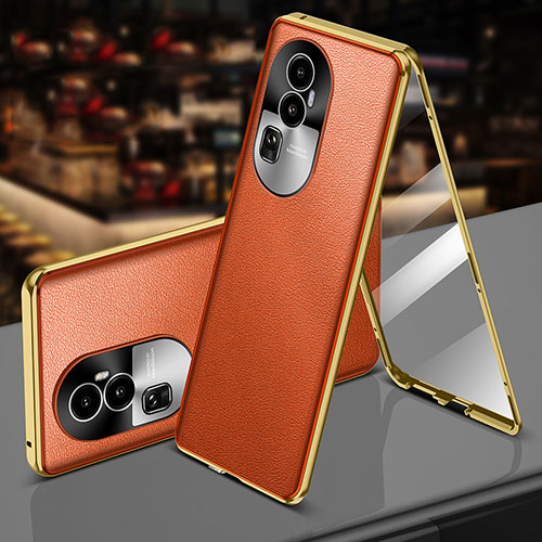 Luxury Aluminum Metal and Leather Cover Case 360 Degrees P01 for Oppo Reno10 Pro+ Plus 5G Orange