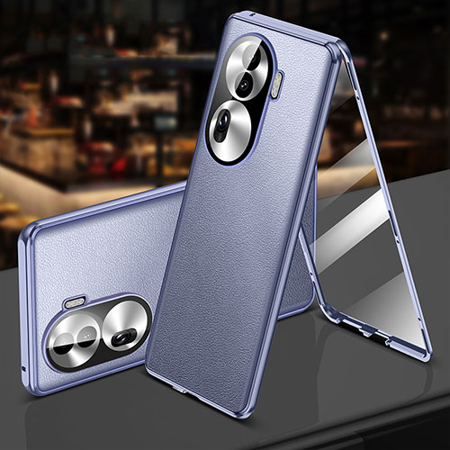 Luxury Aluminum Metal and Leather Cover Case 360 Degrees P01 for Oppo Reno11 Pro 5G Clove Purple