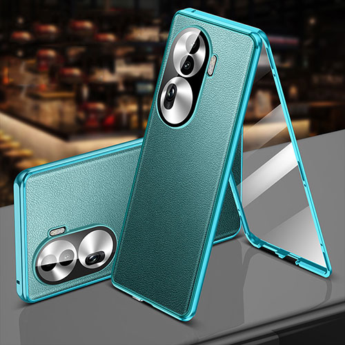 Luxury Aluminum Metal and Leather Cover Case 360 Degrees P01 for Oppo Reno11 Pro 5G Green