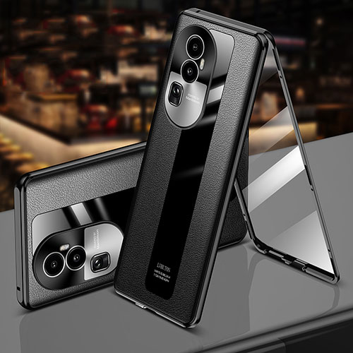 Luxury Aluminum Metal and Leather Cover Case 360 Degrees P02 for Oppo Reno10 Pro+ Plus 5G Black