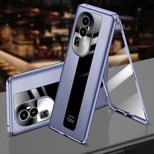 Luxury Aluminum Metal and Leather Cover Case 360 Degrees P02 for Oppo Reno10 Pro+ Plus 5G Clove Purple