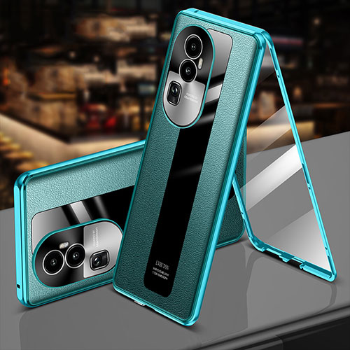 Luxury Aluminum Metal and Leather Cover Case 360 Degrees P02 for Oppo Reno10 Pro+ Plus 5G Green