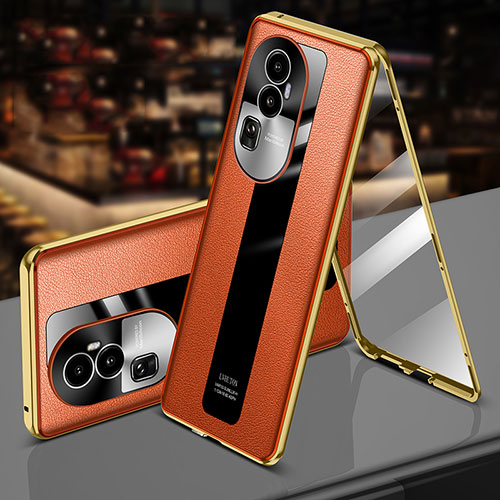 Luxury Aluminum Metal and Leather Cover Case 360 Degrees P02 for Oppo Reno10 Pro+ Plus 5G Orange