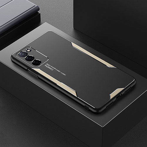 Luxury Aluminum Metal Back Cover and Silicone Frame Case for Oppo A55 5G Gold