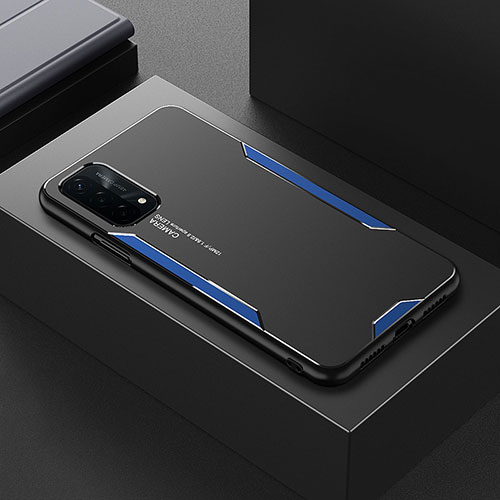 Luxury Aluminum Metal Back Cover and Silicone Frame Case for Oppo A93 5G Blue