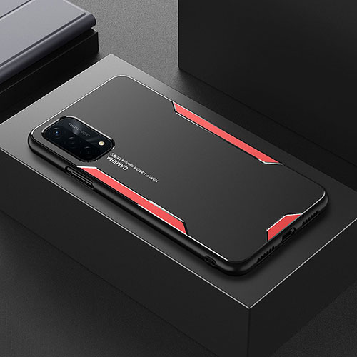 Luxury Aluminum Metal Back Cover and Silicone Frame Case for Oppo A93 5G Red