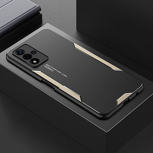 Luxury Aluminum Metal Back Cover and Silicone Frame Case for Oppo A93s 5G Gold