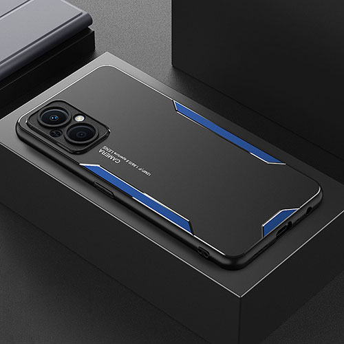 Luxury Aluminum Metal Back Cover and Silicone Frame Case for Oppo A96 5G Blue