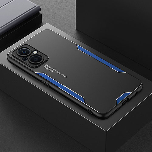 Luxury Aluminum Metal Back Cover and Silicone Frame Case for Oppo F21 Pro 5G Blue