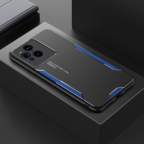 Luxury Aluminum Metal Back Cover and Silicone Frame Case for Oppo Find X3 5G Blue