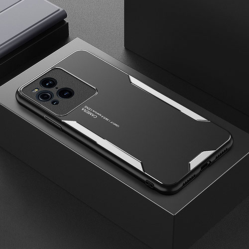 Luxury Aluminum Metal Back Cover and Silicone Frame Case for Oppo Find X3 5G Silver