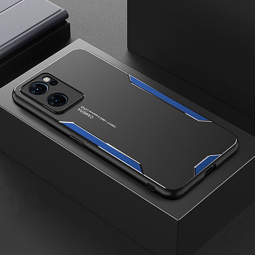 Luxury Aluminum Metal Back Cover and Silicone Frame Case for Oppo Find X5 Lite 5G Blue