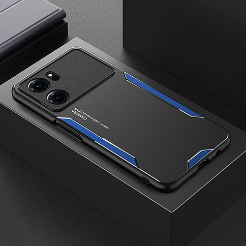 Luxury Aluminum Metal Back Cover and Silicone Frame Case for Oppo K10 5G Blue