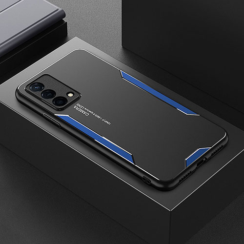 Luxury Aluminum Metal Back Cover and Silicone Frame Case for Oppo K9 5G Blue