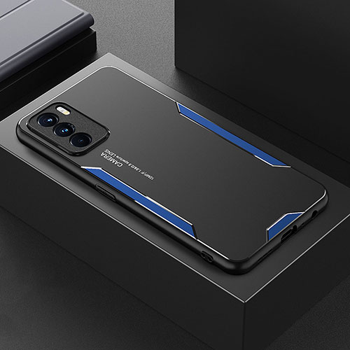 Luxury Aluminum Metal Back Cover and Silicone Frame Case for Oppo K9 Pro 5G Blue