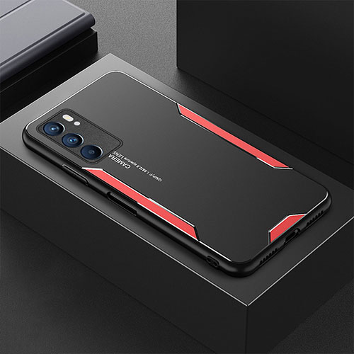 Luxury Aluminum Metal Back Cover and Silicone Frame Case for Oppo Reno6 5G Red