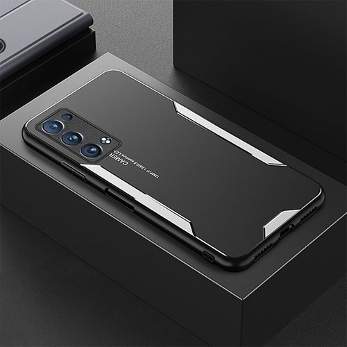 Luxury Aluminum Metal Back Cover and Silicone Frame Case for Oppo Reno6 Pro+ Plus 5G Silver