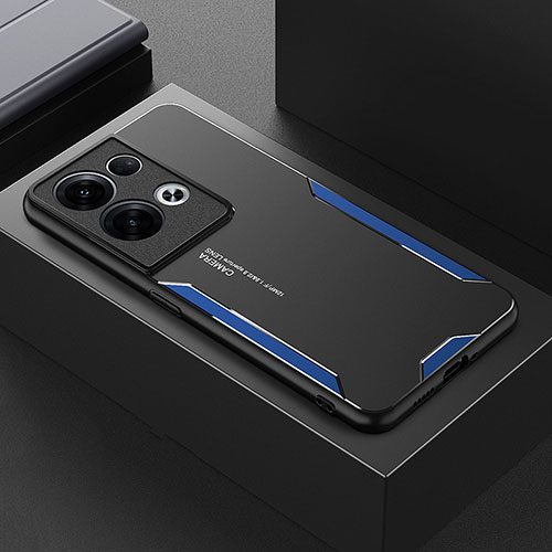 Luxury Aluminum Metal Back Cover and Silicone Frame Case for Oppo Reno8 Pro+ Plus 5G Blue