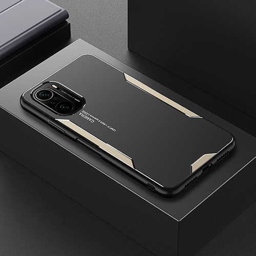 Luxury Aluminum Metal Back Cover and Silicone Frame Case for Xiaomi Poco F3 5G Gold