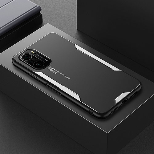 Luxury Aluminum Metal Back Cover and Silicone Frame Case for Xiaomi Poco F3 5G Silver