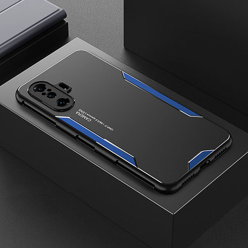 Luxury Aluminum Metal Back Cover and Silicone Frame Case for Xiaomi Poco F3 GT 5G Blue