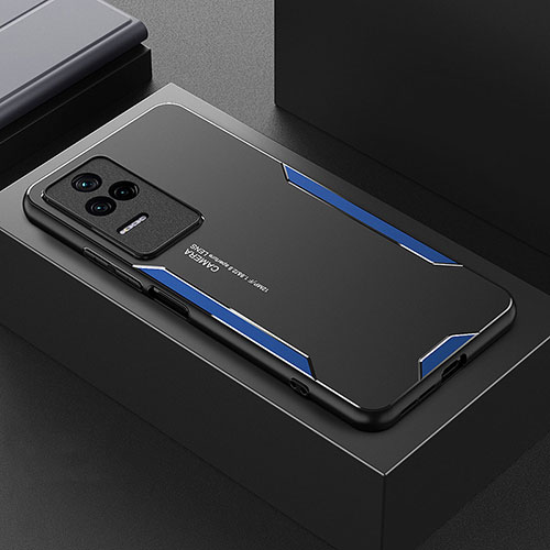 Luxury Aluminum Metal Back Cover and Silicone Frame Case for Xiaomi Poco F4 5G Blue