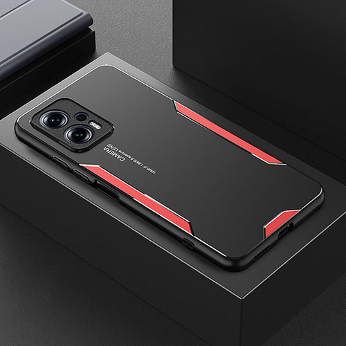 Luxury Aluminum Metal Back Cover and Silicone Frame Case for Xiaomi Poco X4 GT 5G Red