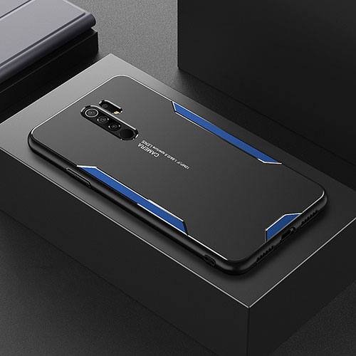 Luxury Aluminum Metal Back Cover and Silicone Frame Case for Xiaomi Redmi 9 Blue