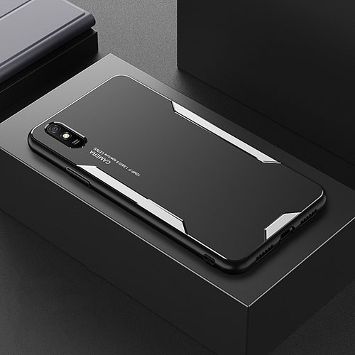 Luxury Aluminum Metal Back Cover and Silicone Frame Case for Xiaomi Redmi 9A Silver