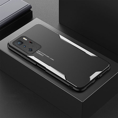 Luxury Aluminum Metal Back Cover and Silicone Frame Case for Xiaomi Redmi Note 10 Pro 5G Silver