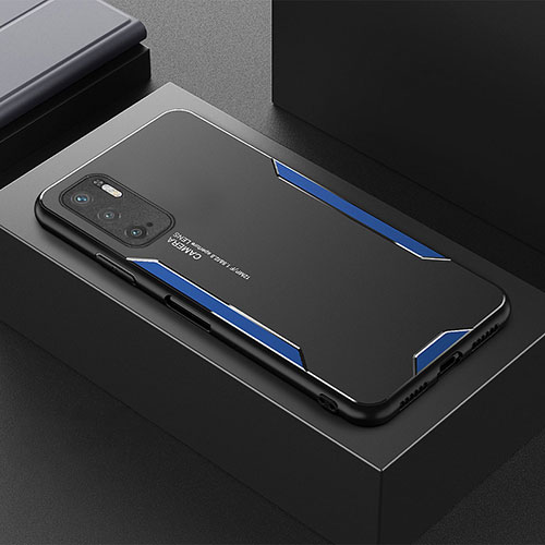 Luxury Aluminum Metal Back Cover and Silicone Frame Case for Xiaomi Redmi Note 10T 5G Blue