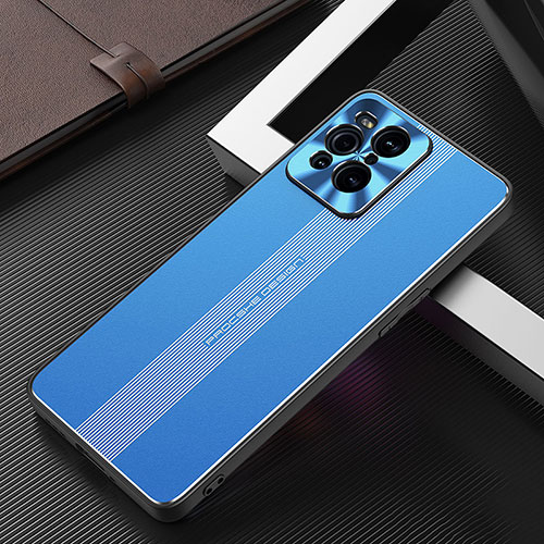 Luxury Aluminum Metal Back Cover and Silicone Frame Case J01 for Oppo Find X3 5G Blue