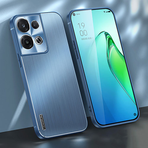 Luxury Aluminum Metal Back Cover and Silicone Frame Case J01 for Oppo Reno9 Pro 5G Blue