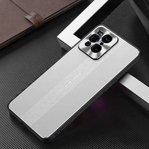 Luxury Aluminum Metal Back Cover and Silicone Frame Case J02 for Oppo Find X3 5G Silver