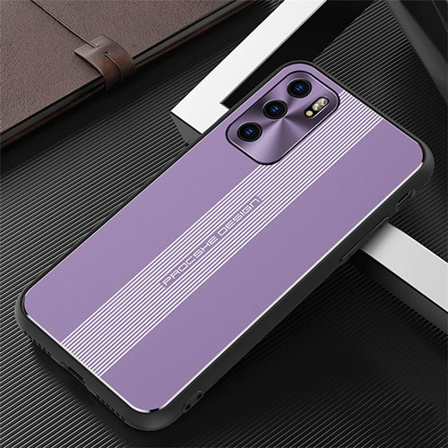 Luxury Aluminum Metal Back Cover and Silicone Frame Case J02 for Oppo Reno6 5G Purple