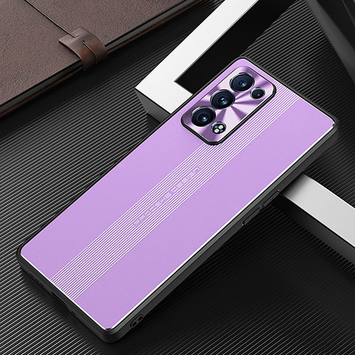 Luxury Aluminum Metal Back Cover and Silicone Frame Case J02 for Oppo Reno6 Pro+ Plus 5G Purple