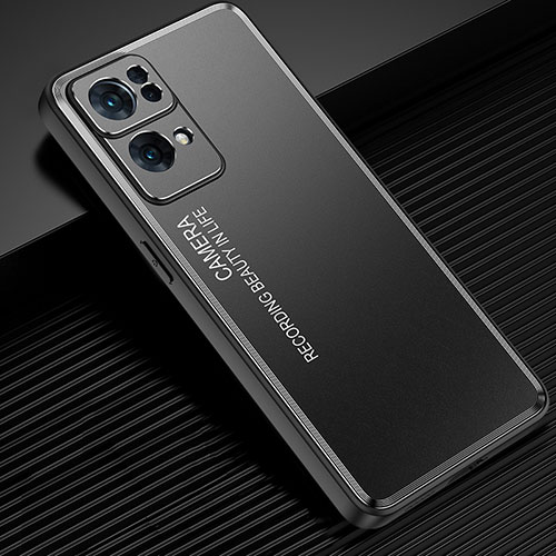 Luxury Aluminum Metal Back Cover and Silicone Frame Case J02 for Oppo Reno7 Pro 5G Black