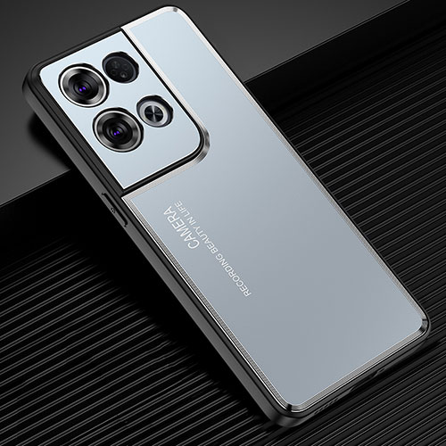 Luxury Aluminum Metal Back Cover and Silicone Frame Case J02 for Oppo Reno8 Pro+ Plus 5G Blue