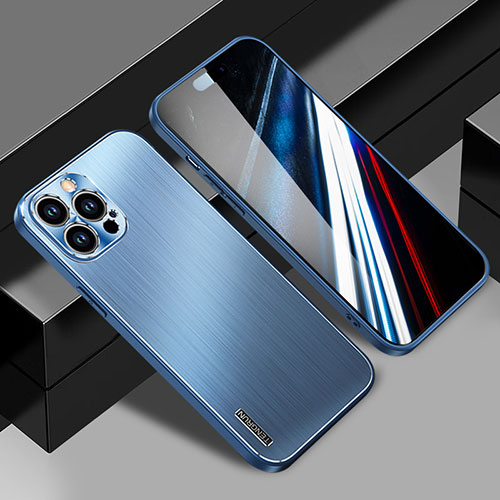 Luxury Aluminum Metal Back Cover and Silicone Frame Case JL1 for Apple iPhone 14 Pro Blue