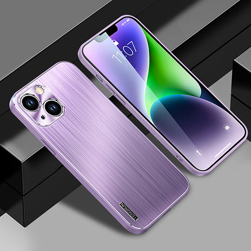 Luxury Aluminum Metal Back Cover and Silicone Frame Case JL1 for Apple iPhone 14 Purple