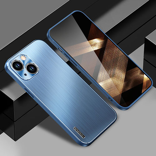 Luxury Aluminum Metal Back Cover and Silicone Frame Case JL1 for Apple iPhone 15 Blue