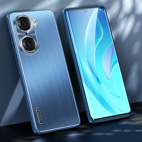 Luxury Aluminum Metal Back Cover and Silicone Frame Case JL1 for Huawei Honor 60 Pro 5G Blue