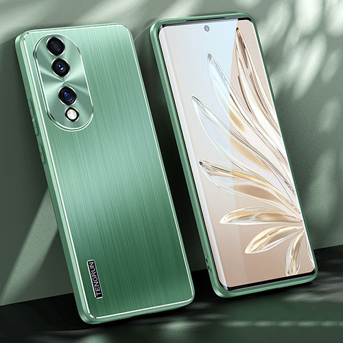 Luxury Aluminum Metal Back Cover and Silicone Frame Case JL1 for Huawei Honor 70 5G Green